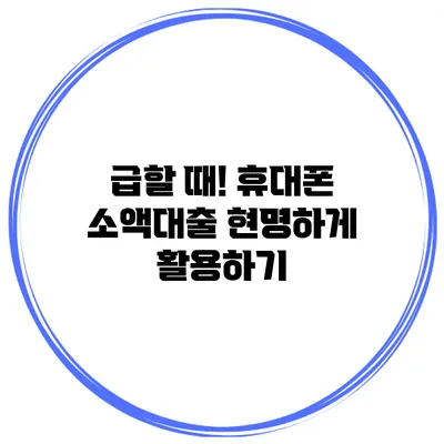 급할 때! 휴대폰 소액대출 현명하게 활용하기