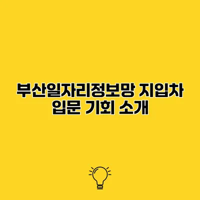 부산일자리정보망 지입차 입문 기회 소개
